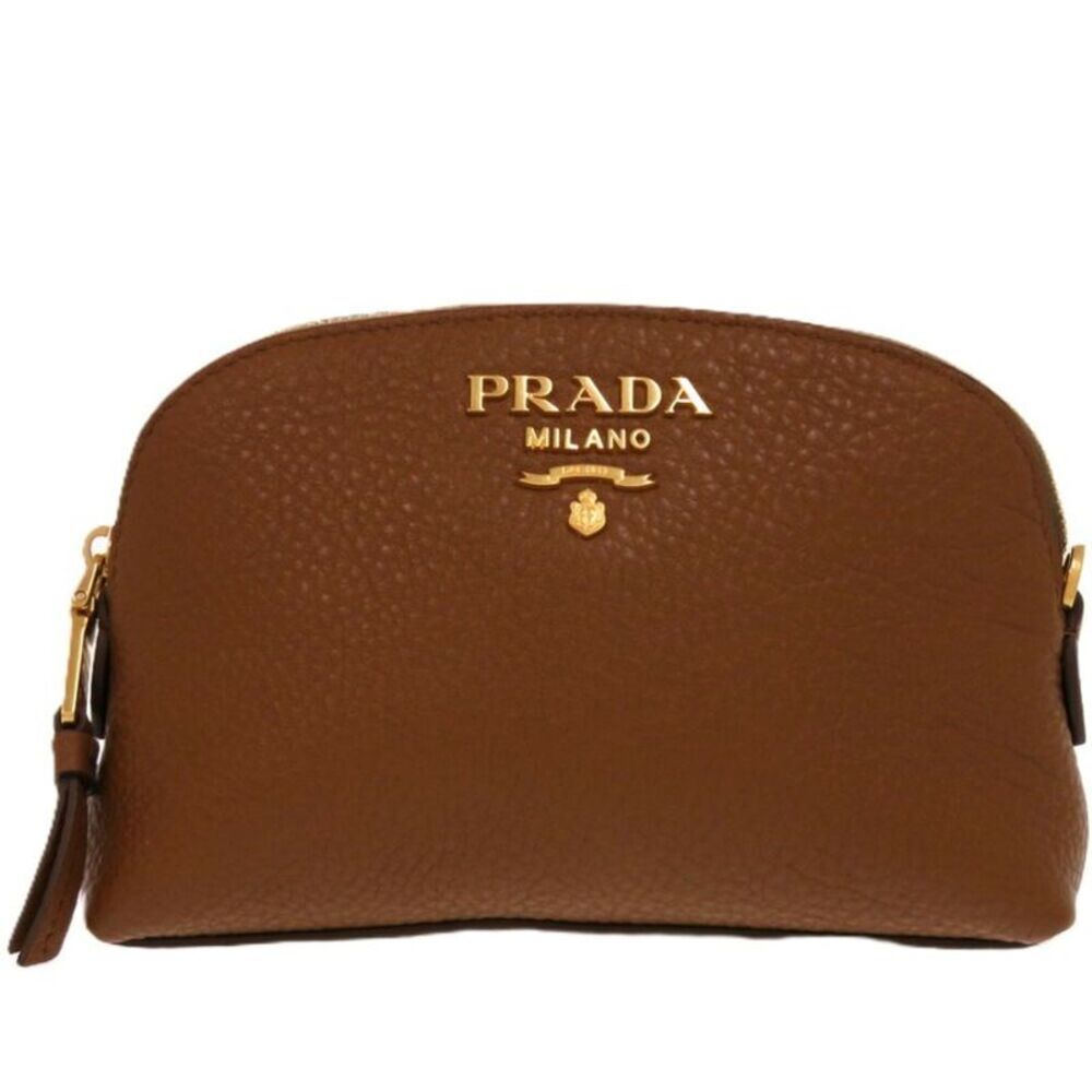Prada brown leather pouch bag